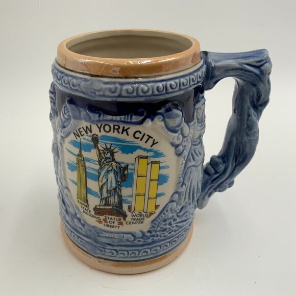 New York Ceramic Stein Mug Empire State, Statue of Liberty, World Trade Center - Picture 4 of 8